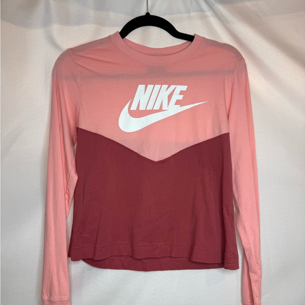 Nike Asymmetrical Pink Red Graphic Long Sleeve Tee